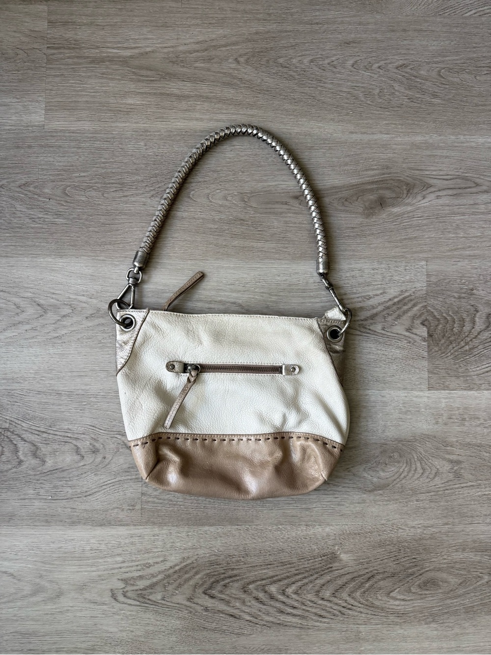 The Sak Two-Tone Cream and Tan Leather Shoulder Bag